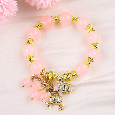 Custom 12mm rosa Quarz Perlen Armband mit Hirsch Charme