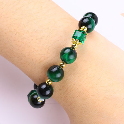 Naturgrünes 10mm Tiger-Augen-Armband mit Kupfer-Goldplattierung