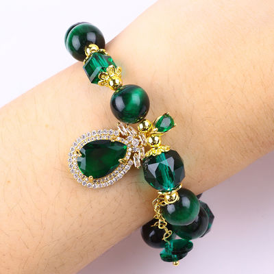 Naturgrünes 10mm Tiger-Augen-Armband mit Kupfer-Goldplattierung