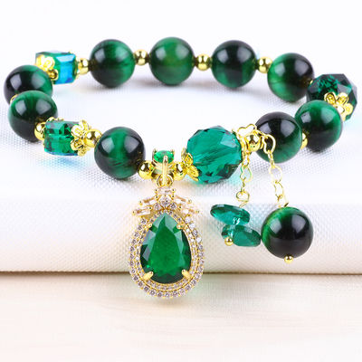 Naturgrünes 10mm Tiger-Augen-Armband mit Kupfer-Goldplattierung
