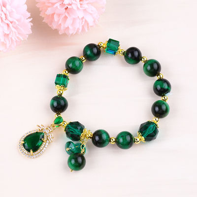 Naturgrünes 10mm Tiger-Augen-Armband mit Kupfer-Goldplattierung