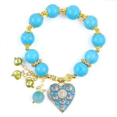 12mm Blau-Turkis-Kristall-Armband Glanzendes Herz-Stretch-Charme-Armband
