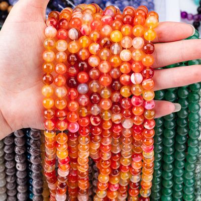 Orange gestreifter Achat Loose Bead Strands Semi-Edelstein für die DIY-Schmuckherstellung