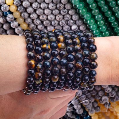 Natürlicher Kristall-Edelstein Gelb Blauer Tiger-Auge Loose Bead Strands Semi-Edelstein für DIY Schmuckherstellung