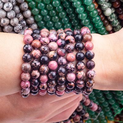 8mm schwarze Streifen Rhodocrosit Edelstein Perlen Heilende Kristallstein Perlen für Schmuck