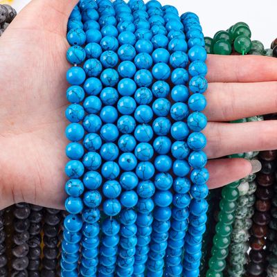 Blauer Türkis 8MM Glatte runde Form Locker Perle für Schmuckwerkzeuge