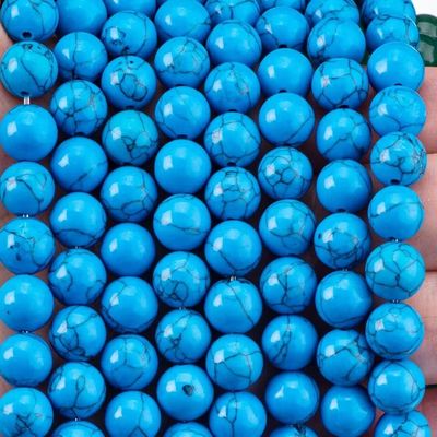 Blauer Türkis 8MM Glatte runde Form Locker Perle für Schmuckwerkzeuge