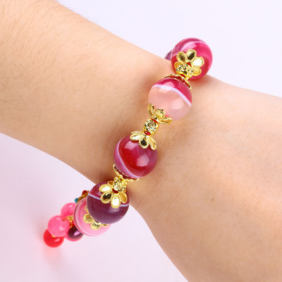 14mm Pink Agate Stein Armband mit lila Neun Schwanz Fuchs Schnitzerei