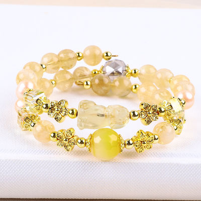 8mm Perlen gelb Zitronenkristall Armband mit Hundeschnitzerei