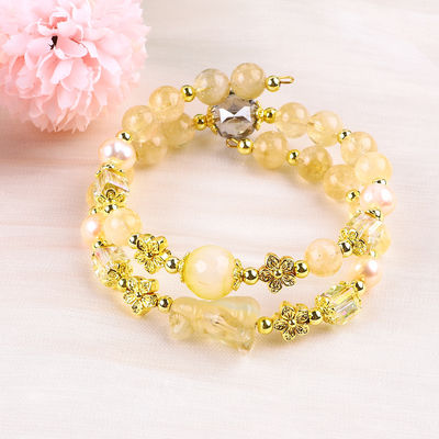 8mm Perlen gelb Zitronenkristall Armband mit Hundeschnitzerei