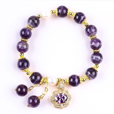 10mm Perlen Traum Amethyst Stein Stretch Armbänder mit lila Bling Bling Charm
