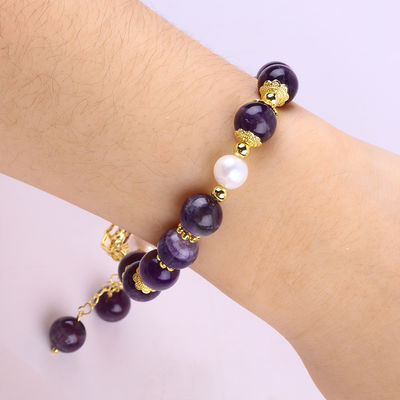 10mm Perlen Traum Amethyst Stein Stretch Armbänder mit lila Bling Bling Charm