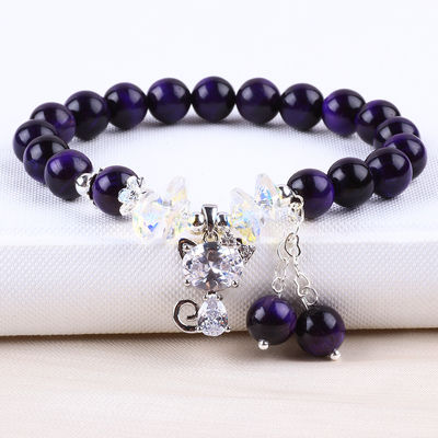 Lila Tiger-Auge Halbedelstein-Armbänder 8mm Perlen Handgemachte Edelstein-Armbänder