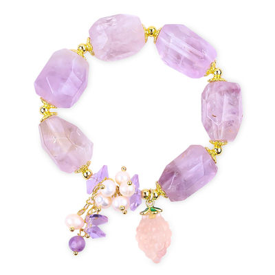 Handgefertigtes Edelstein-Armband Verstellbarer Charme Amethyst-Armbänder Naturstein Perlen Schmuck für die Party täglich zu tragen