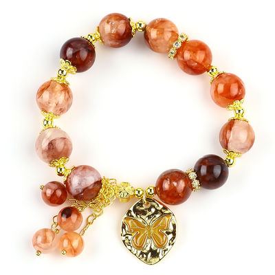 Handgefertigt Edelstein Perlen Armband Hematit Quarz Kugel Stein Armband Einstellbar Schmetterling Charms Armband Für die Party