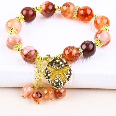 Handgefertigt Edelstein Perlen Armband Hematit Quarz Kugel Stein Armband Einstellbar Schmetterling Charms Armband Für die Party