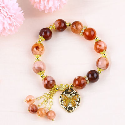 Handgefertigt Edelstein Perlen Armband Hematit Quarz Kugel Stein Armband Einstellbar Schmetterling Charms Armband Für die Party