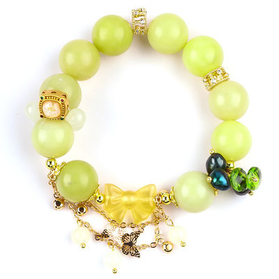 Handgefertigt Edelstein Perlen Armband Zitrone Jade Stein Armband Verstellbares Peel Charms Armband Für die Party täglich tragen