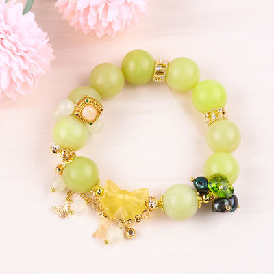 Handgefertigt Edelstein Perlen Armband Zitrone Jade Stein Armband Verstellbares Peel Charms Armband Für die Party täglich tragen