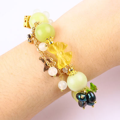 Handgefertigt Edelstein Perlen Armband Zitrone Jade Stein Armband Verstellbares Peel Charms Armband Für die Party täglich tragen