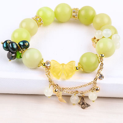 Handgefertigt Edelstein Perlen Armband Zitrone Jade Stein Armband Verstellbares Peel Charms Armband Für die Party täglich tragen