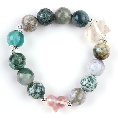 Handgefertigt Edelstein Perlen Armband Naturförmiges Holz Stein Armband Verstellbares Herz Charms Armband Für die Party täglich