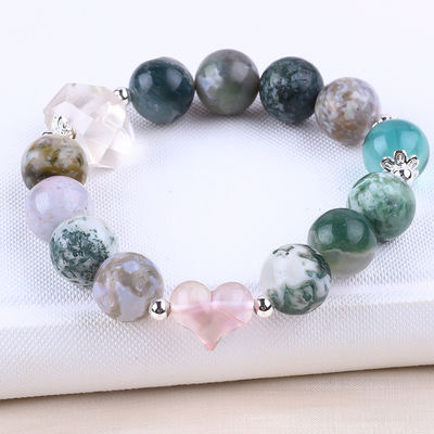 Handgefertigt Edelstein Perlen Armband Naturförmiges Holz Stein Armband Verstellbares Herz Charms Armband Für die Party täglich