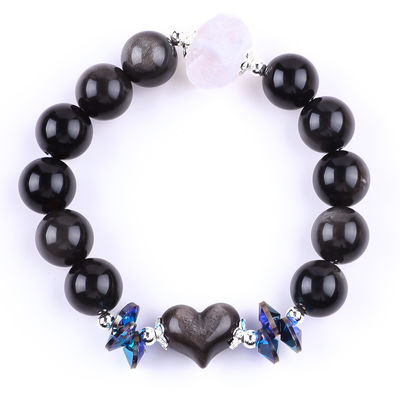 Handgefertigt Edelstein Perlen Armband Natur Silber Glanz Obsidian Stein Armband Verstellbares Herz Zauber Armband Für die Party