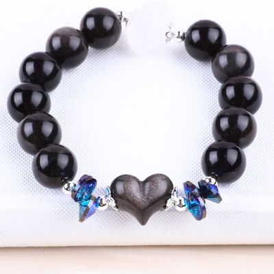 Handgefertigt Edelstein Perlen Armband Natur Silber Glanz Obsidian Stein Armband Verstellbares Herz Zauber Armband Für die Party