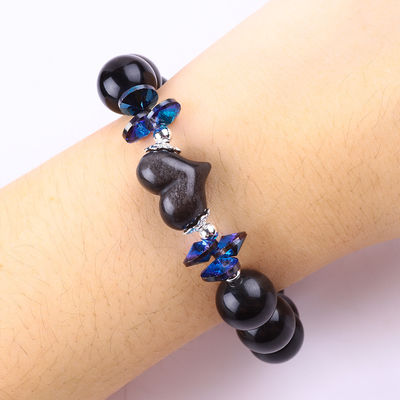 Handgefertigt Edelstein Perlen Armband Natur Silber Glanz Obsidian Stein Armband Verstellbares Herz Zauber Armband Für die Party