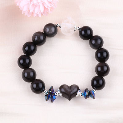 Handgefertigt Edelstein Perlen Armband Natur Silber Glanz Obsidian Stein Armband Verstellbares Herz Zauber Armband Für die Party