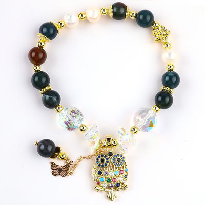 Handgefertigt Edelstein Perlen Armband Natürliche Indische Achat Stein Armband Einstellbare Eule Charms Armband Für die Party täglich
