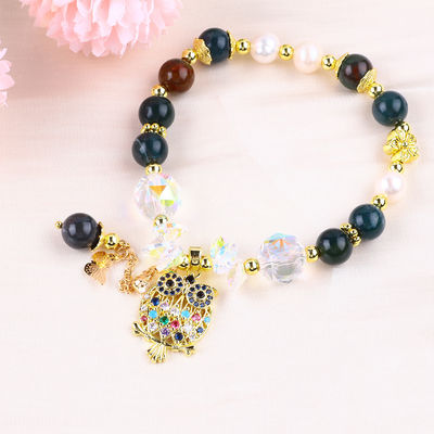 Handgefertigt Edelstein Perlen Armband Natürliche Indische Achat Stein Armband Einstellbare Eule Charms Armband Für die Party täglich