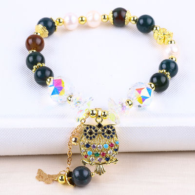 Handgefertigt Edelstein Perlen Armband Natürliche Indische Achat Stein Armband Einstellbare Eule Charms Armband Für die Party täglich