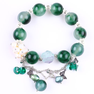 Handgefertigtes Edelstein-Perlen-Armband Grünes Chalzedon-Stein-Armband Verstellbares Peel-Charm-Armband Für das tägliche Tragen