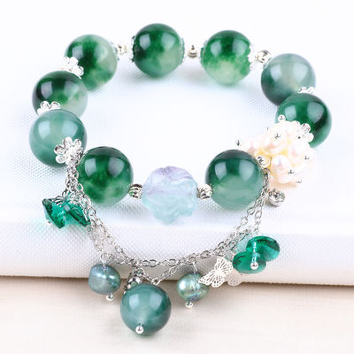 Handgefertigtes Edelstein-Perlen-Armband Grünes Chalzedon-Stein-Armband Verstellbares Peel-Charm-Armband Für das tägliche Tragen