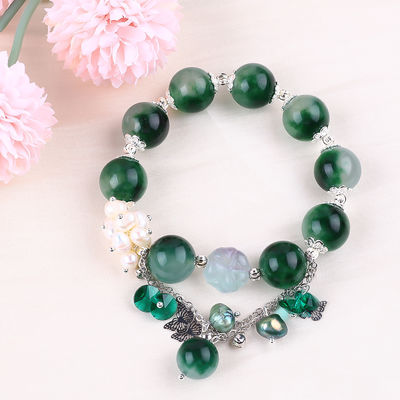 Handgefertigtes Edelstein-Perlen-Armband Grünes Chalzedon-Stein-Armband Verstellbares Peel-Charm-Armband Für das tägliche Tragen