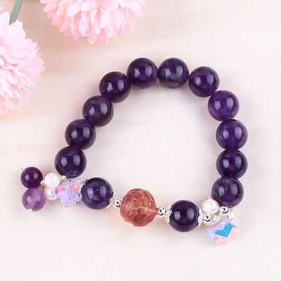 Handgefertigt Edelstein Perlen Armband Dunkler Amethyst Stein Armband Verstellbares Peel Charms Armband Für die Party täglich tragen