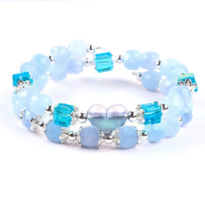 Handgefertigt Edelstein Perlen Armband Aquamarin Stein Armband Einstellbare Herz Charms Armband Für die Party täglich zu tragen