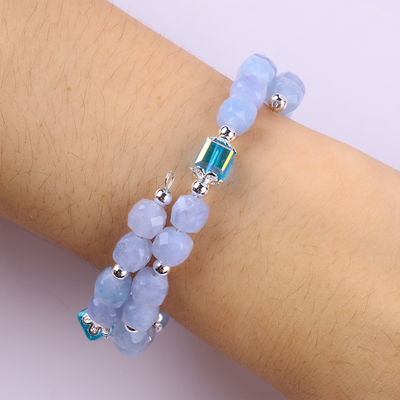 Handgefertigt Edelstein Perlen Armband Aquamarin Stein Armband Einstellbare Herz Charms Armband Für die Party täglich zu tragen