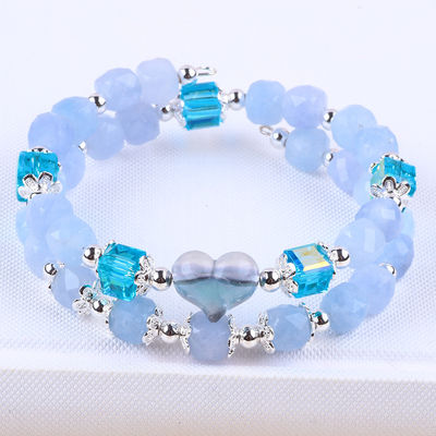Handgefertigt Edelstein Perlen Armband Aquamarin Stein Armband Einstellbare Herz Charms Armband Für die Party täglich zu tragen