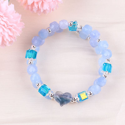 Handgefertigt Edelstein Perlen Armband Aquamarin Stein Armband Einstellbare Herz Charms Armband Für die Party täglich zu tragen