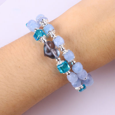 Handgefertigt Edelstein Perlen Armband Aquamarin Stein Armband Einstellbare Herz Charms Armband Für die Party täglich zu tragen