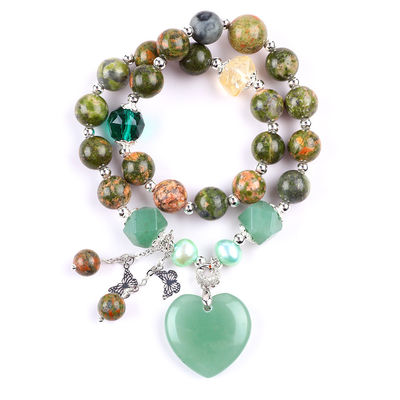Handgefertigt Edelstein Perlen Armband Natur Unakite Stein Armband Verstellbares Herz Grün Aventurin Charms Armband Für P