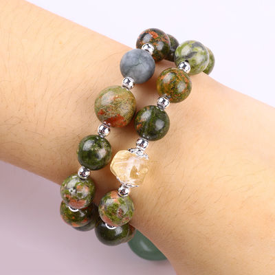 Handgefertigt Edelstein Perlen Armband Natur Unakite Stein Armband Verstellbares Herz Grün Aventurin Charms Armband Für P