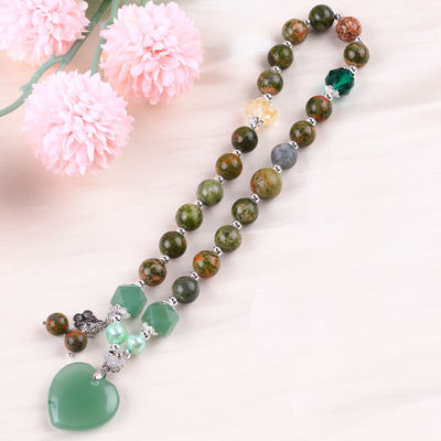 Handgefertigt Edelstein Perlen Armband Natur Unakite Stein Armband Verstellbares Herz Grün Aventurin Charms Armband Für P