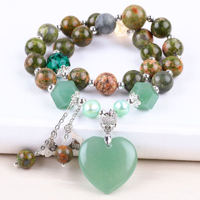 Handgefertigt Edelstein Perlen Armband Natur Unakite Stein Armband Verstellbares Herz Grün Aventurin Charms Armband Für P