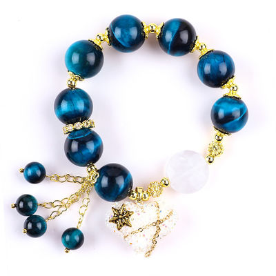 Handgefertigt Edelstein Perlen Armband Naturblau Tiger Auge Stein Armband Einstellbares Herz Zauber Armband Für die Party
