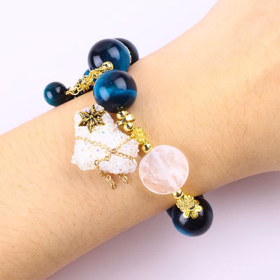 Handgefertigt Edelstein Perlen Armband Naturblau Tiger Auge Stein Armband Einstellbares Herz Zauber Armband Für die Party