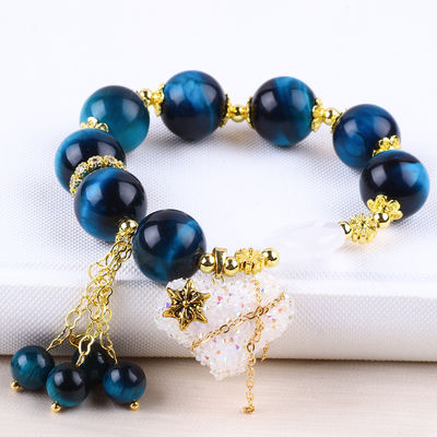Handgefertigt Edelstein Perlen Armband Naturblau Tiger Auge Stein Armband Einstellbares Herz Zauber Armband Für die Party